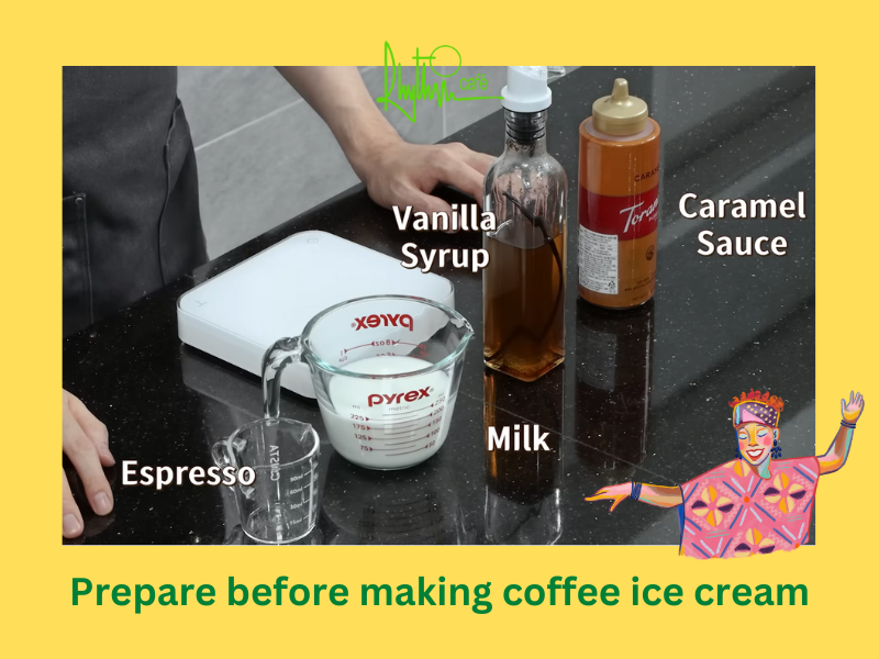 Prepare ingredients to make iced coffee caramel